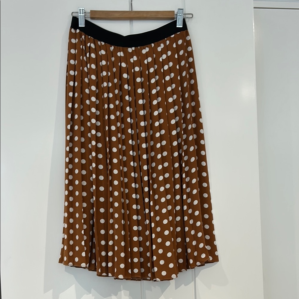 Polka Dot Pleated Skirt - Brown and White
